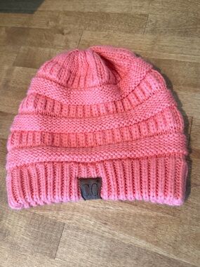 C.C womens Ribbed Knit Beanie - Coral Pink